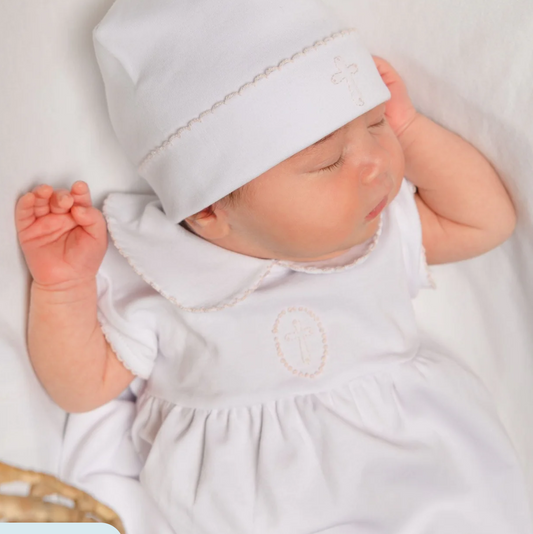 Blessed Embroidered Collared Short Sleeve Gown - Pink Preemie