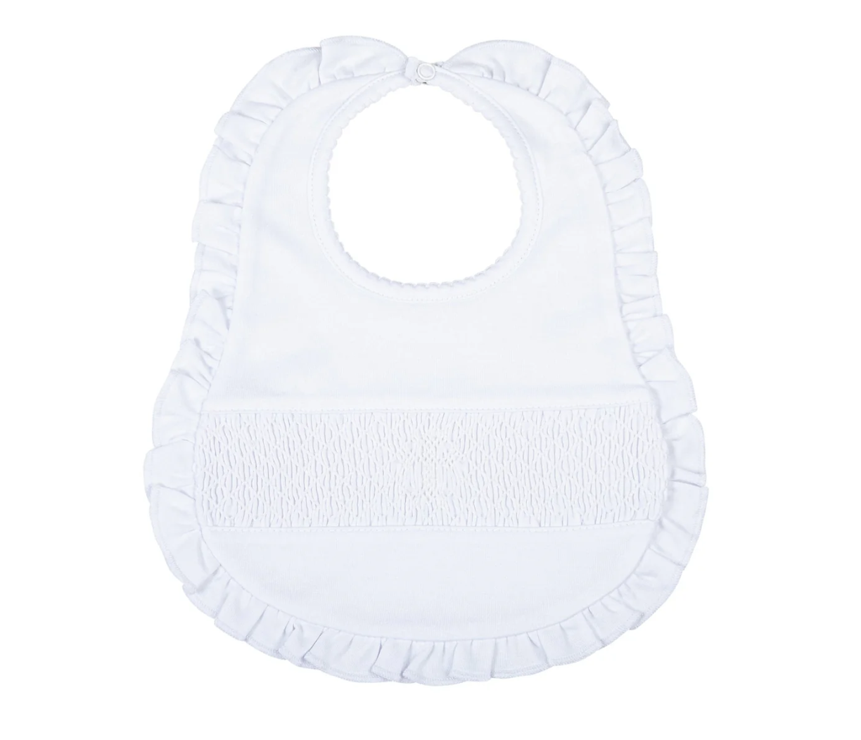 Blessed Smocked Ruffle Bib - White