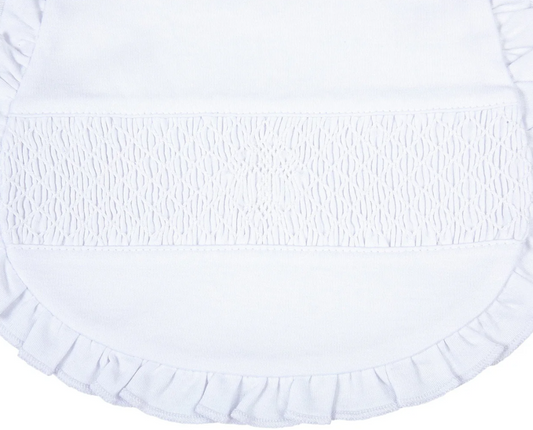 Blessed Smocked Ruffle Bib - White
