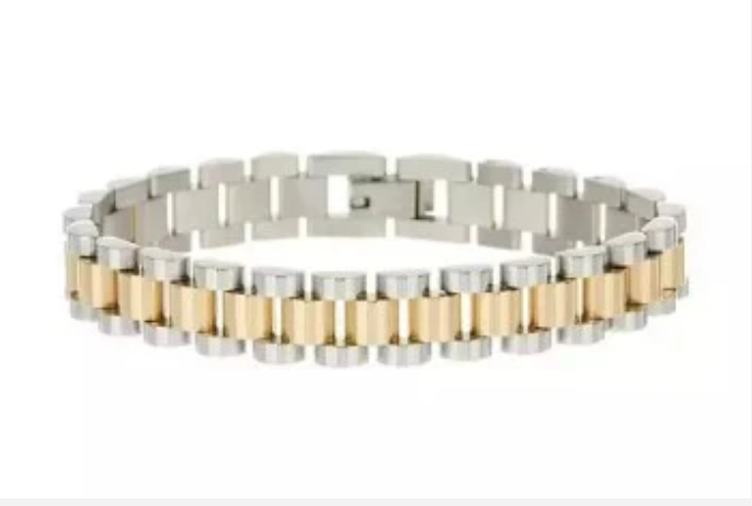 Silver & Gold Watch Link Bracelet 8.25"