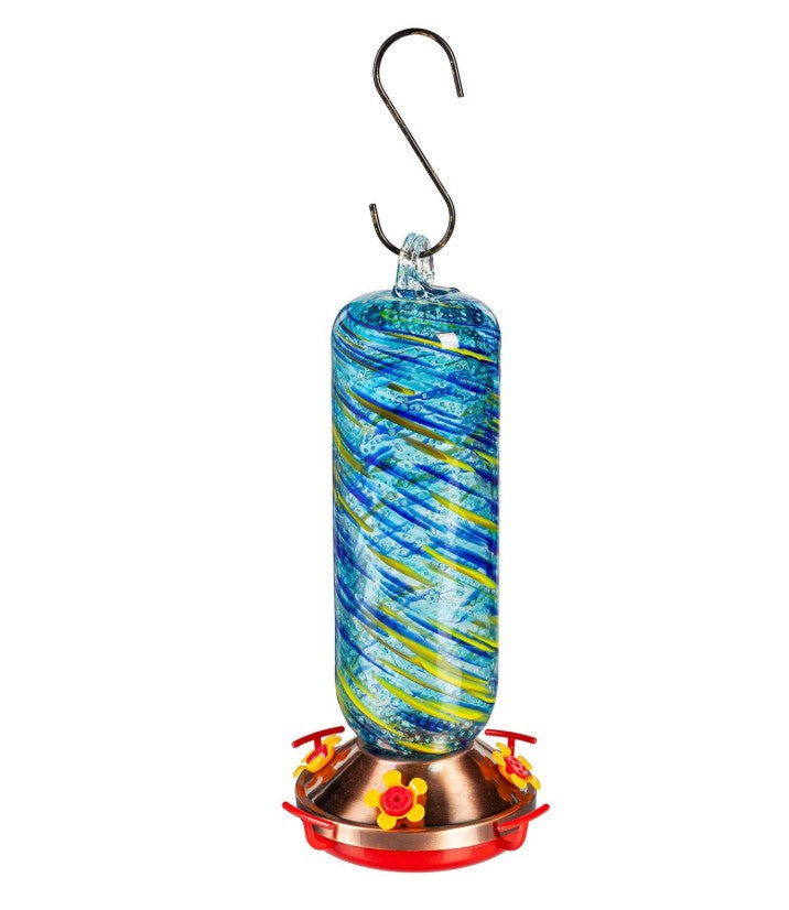 Blue Coastal Glass Hummingbird Feeder