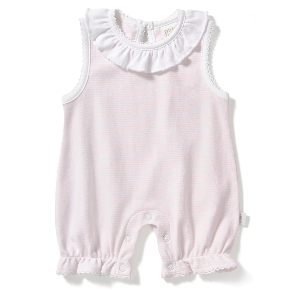 Paty Organic Cotton Striped Bubble with Ruffle Collar