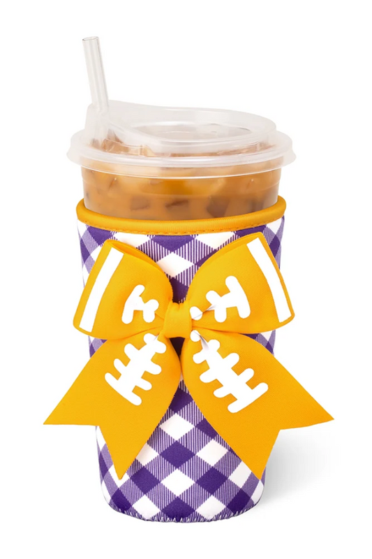 Purple & Gold Gingham Iced Cup Coolie (Medium)