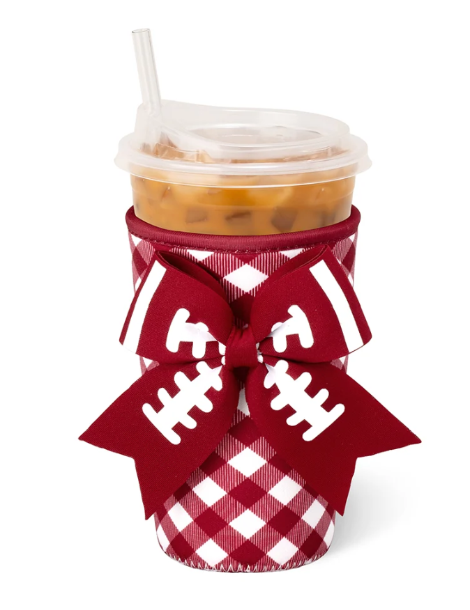 Crimson & White Gingham Iced Cup Coolie (Medium)