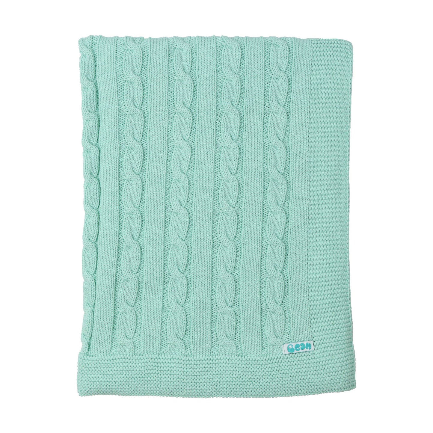 Baby Blanket with Braided Cotton Knit: Light Blue