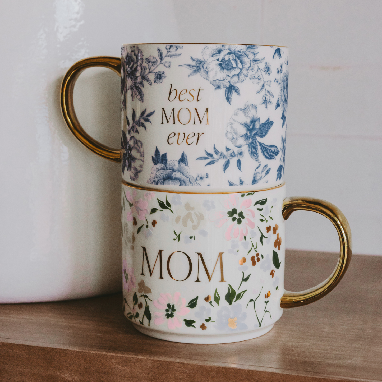 Blue Floral Best Mom Ever Coffee Mug