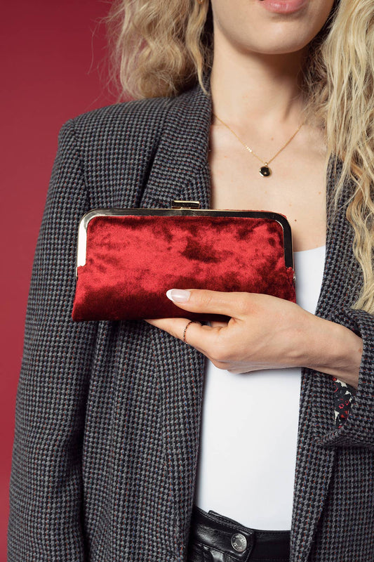 Velvet Wallet Pouch Crossbody: Red