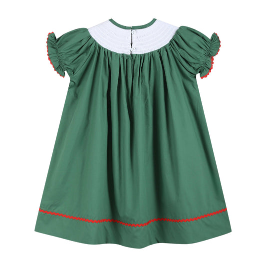 Green Christmas Tree Smocked Bishop Dress