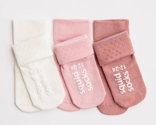 Claire - Non-Slip Baby Socks in Ivory, Peony, Desert Rose