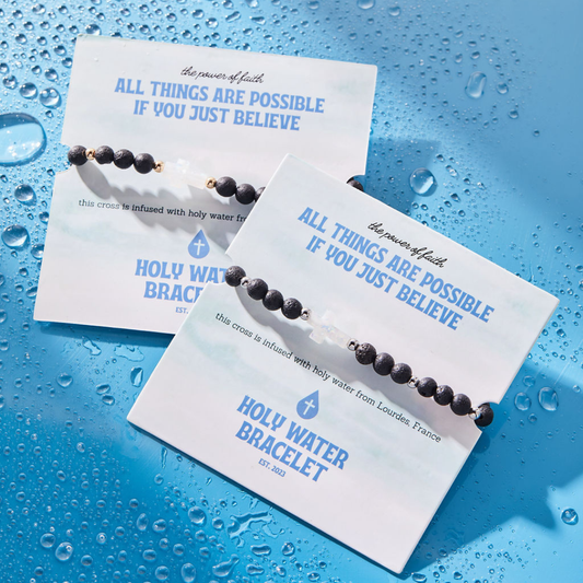 Holy Water Men's Lava Rock Bracelet: Silver