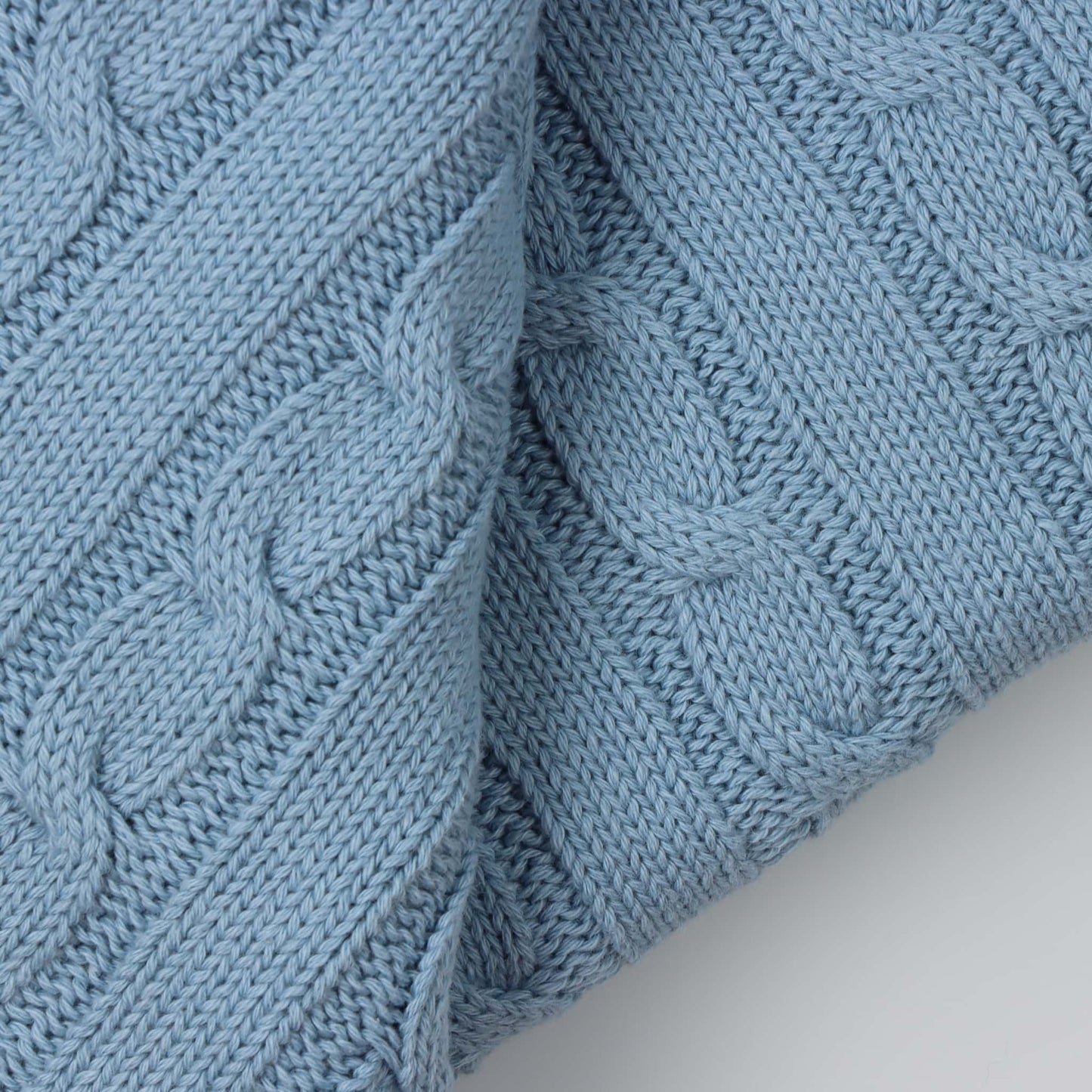 Baby Blanket with Braided Cotton Knit: Light Blue