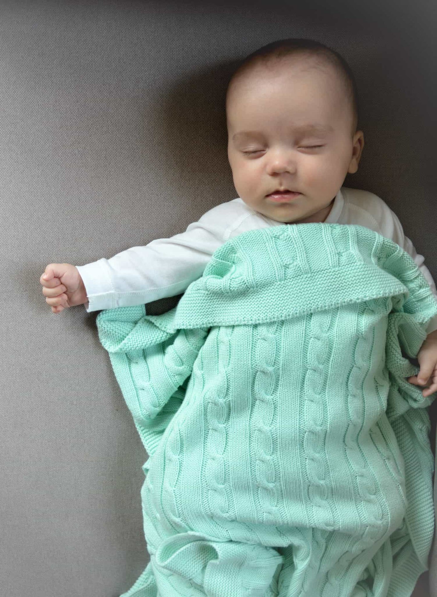 Baby Blanket with Braided Cotton Knit: Light Blue