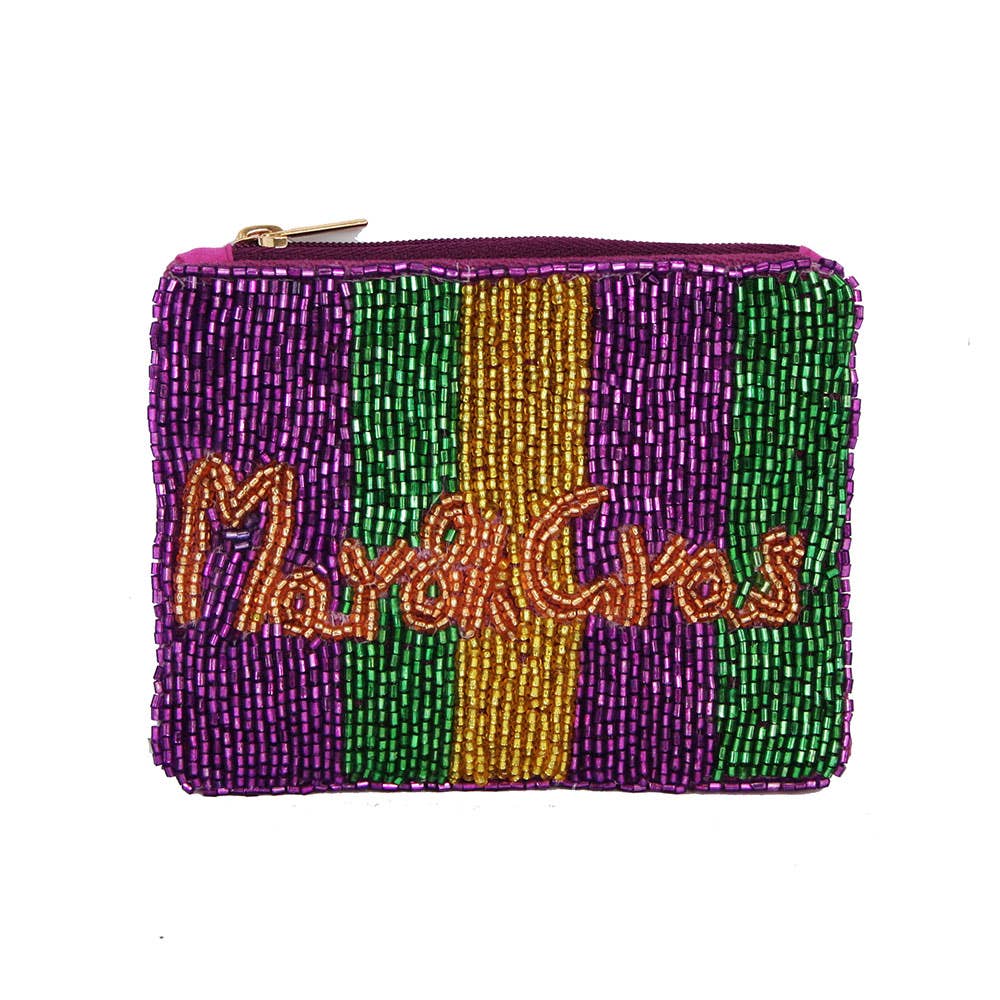 Mardi Gras Seed Beaded Mini Pouch