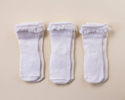 Comfort - White Lace Non-Slip Silicone Grip Baby Socks