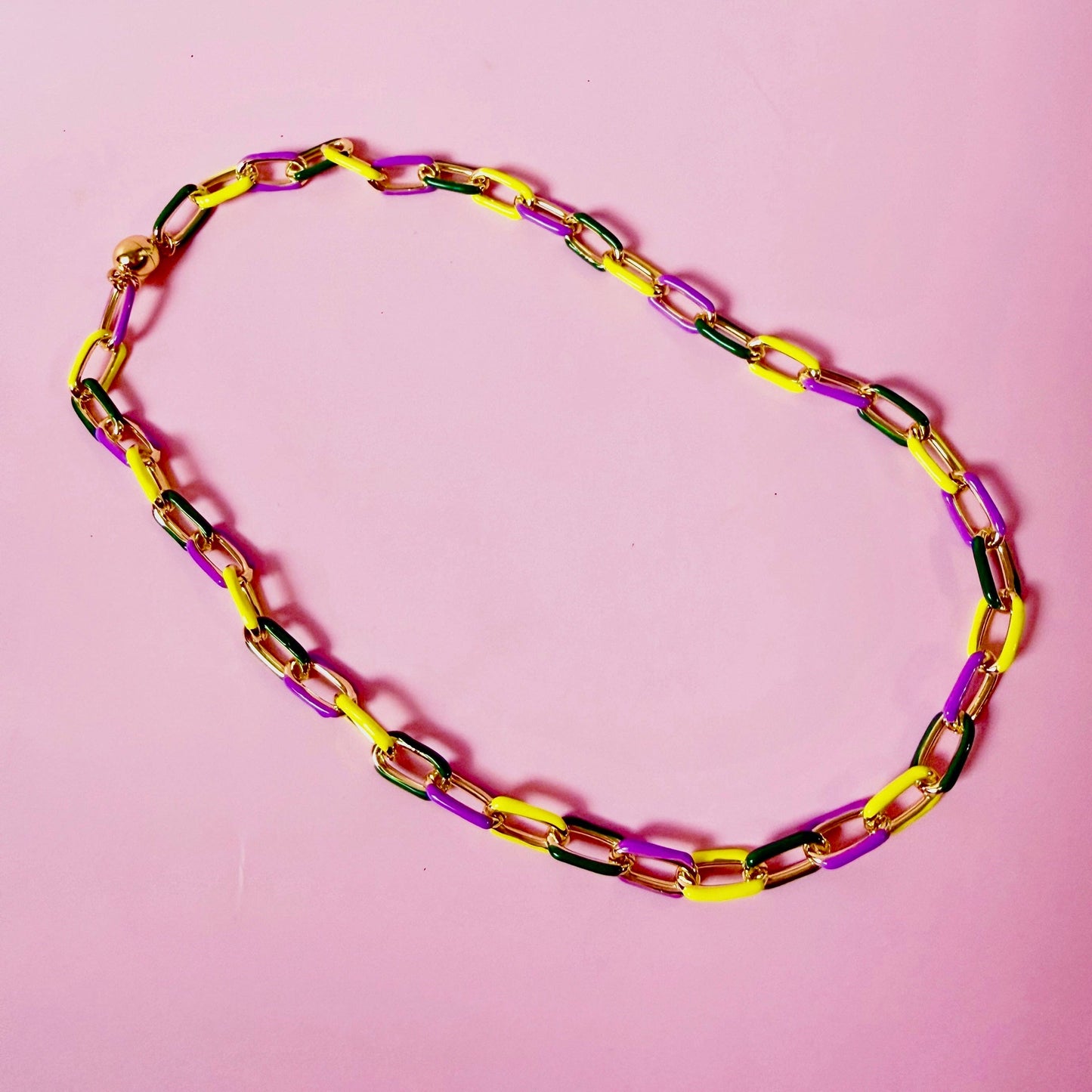 Traditional Mardi Gras Enamel Chain Necklace