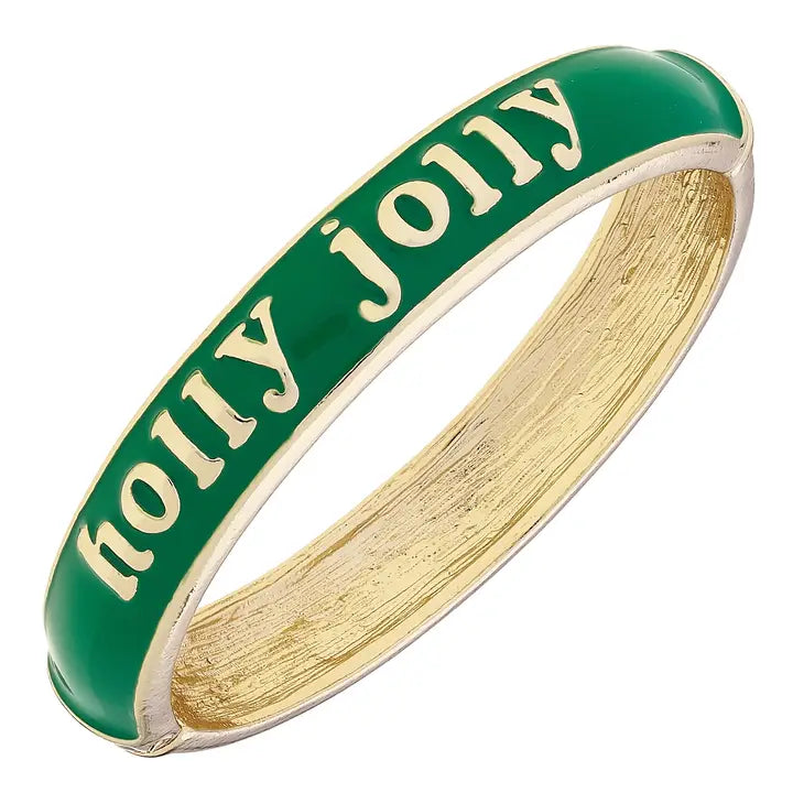 Holly Jolly Sculpted Enamel Hinge Bangle in Green
