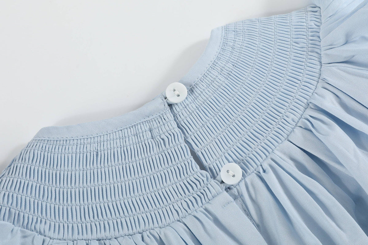 Blue Floral Crosses Smocked Bishop Dress