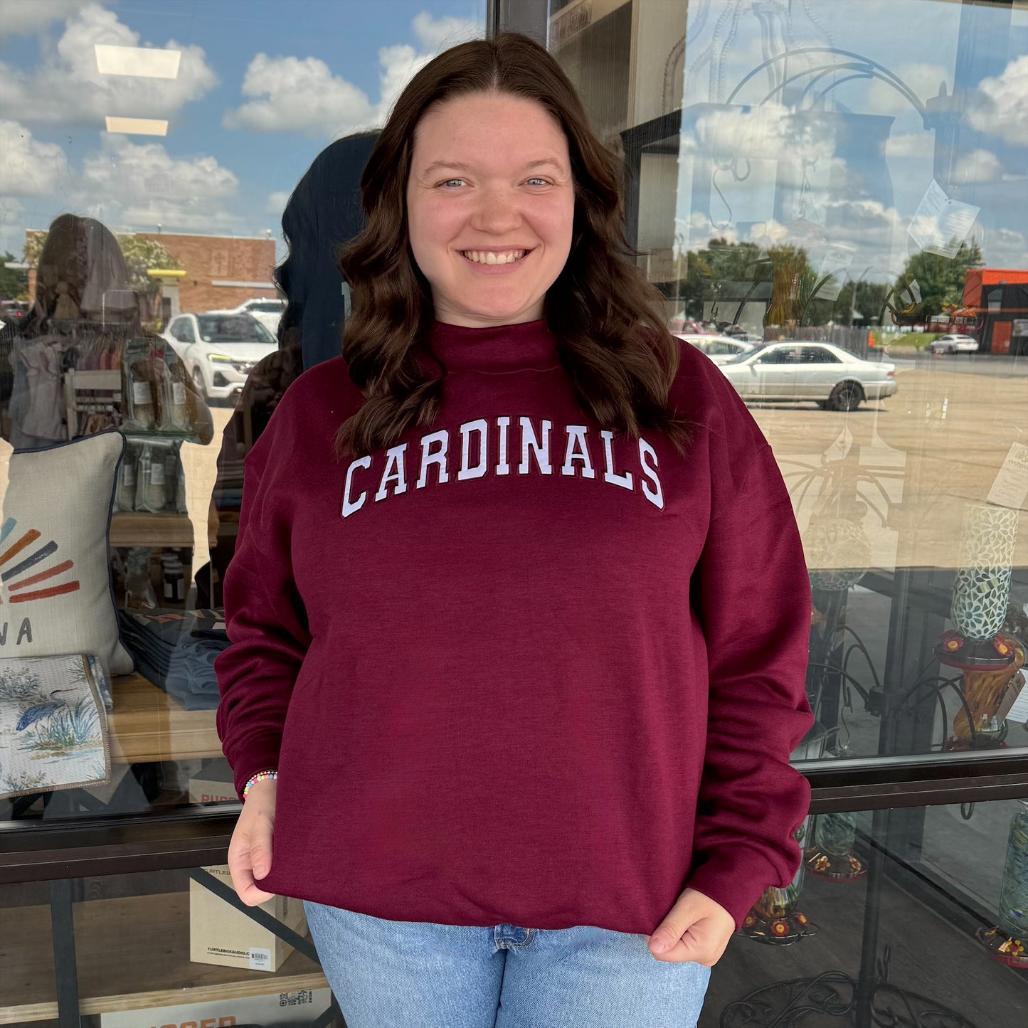 Cardinal Applique Mock Neck Sweatshirt