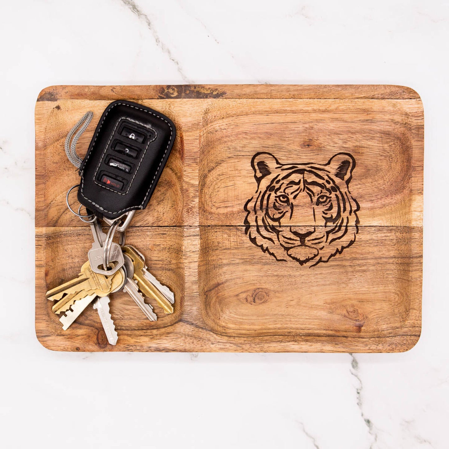 Tiger Etched Wood Valet Tray