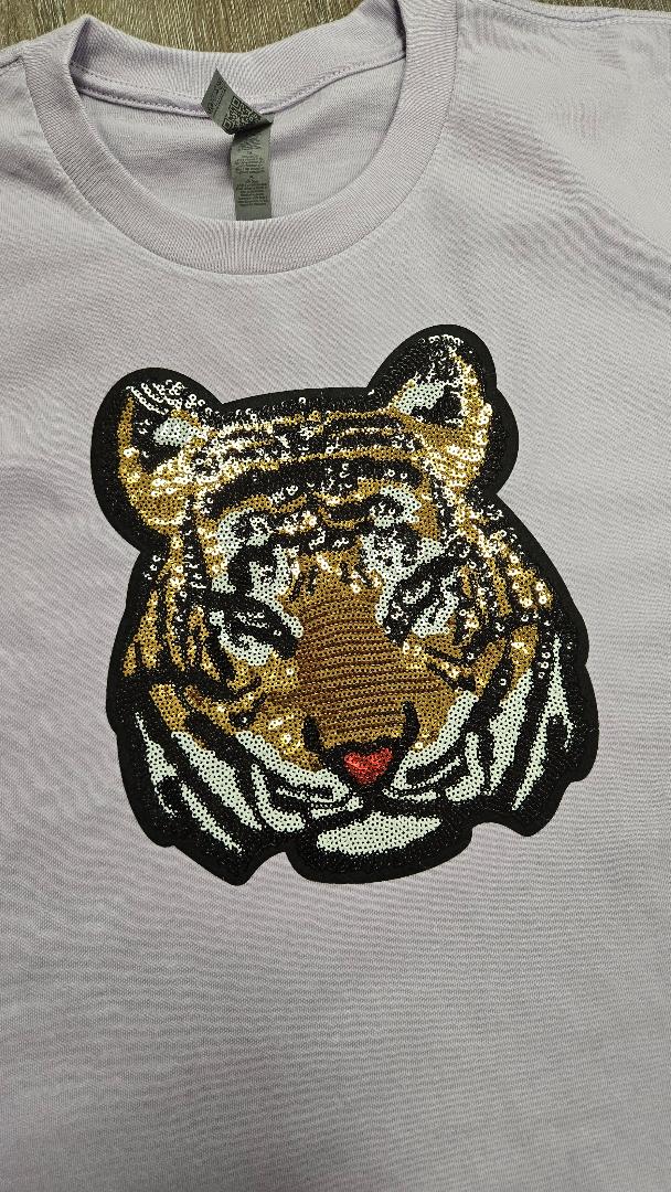 Ladies Sequin Tiger Boxy Tee