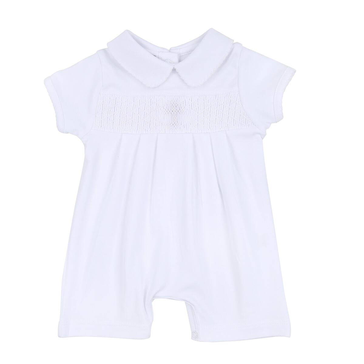 White Smocked Cross Short Playsuit