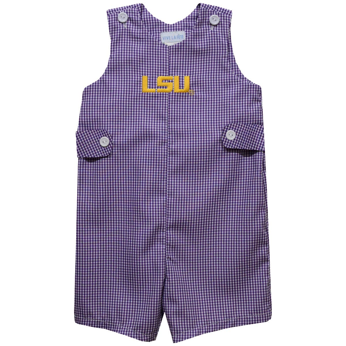 LSU Tigers Embroidered Purple Gingham Boys Jon Jon