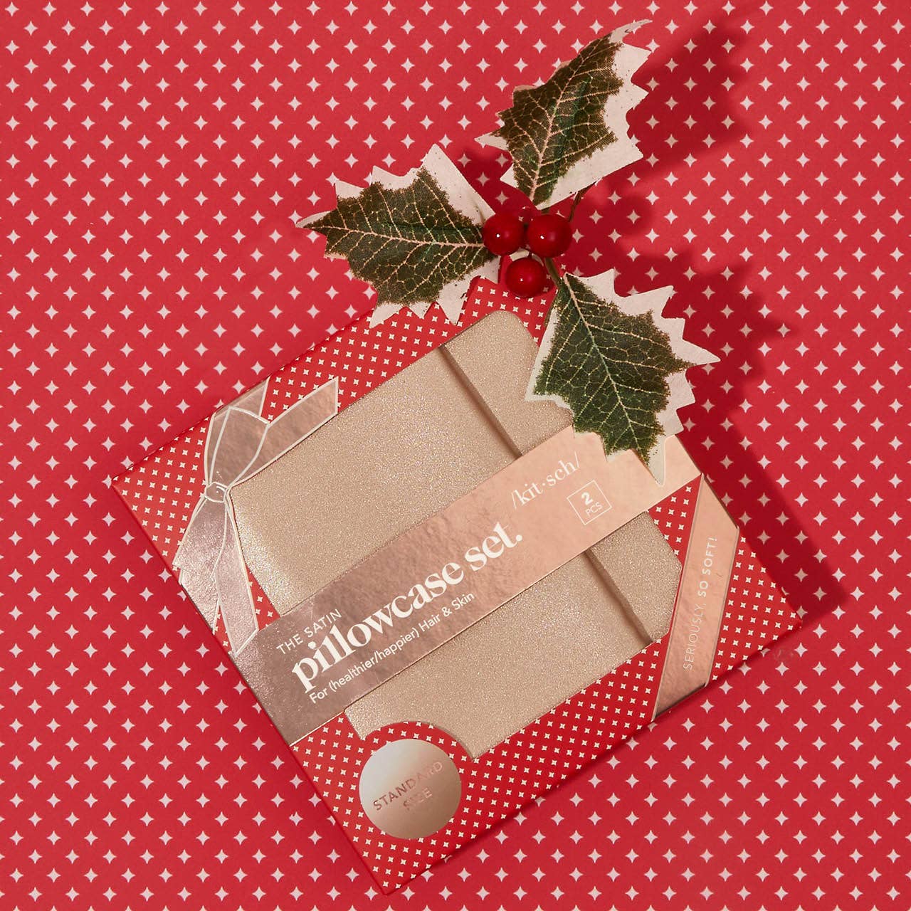 Holiday Satin Standard Pillowcase 2pc Set - Champagne