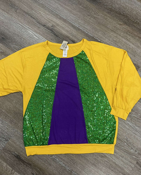 Mardi Gras Yellow Sleeve Sequin Shirt