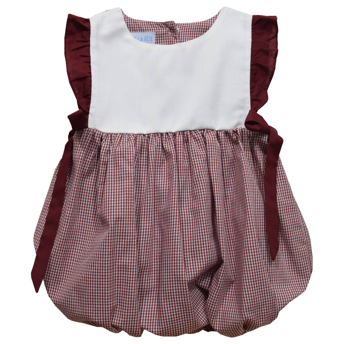 Gingham Short Sleeve Girls Bubble: Maroon