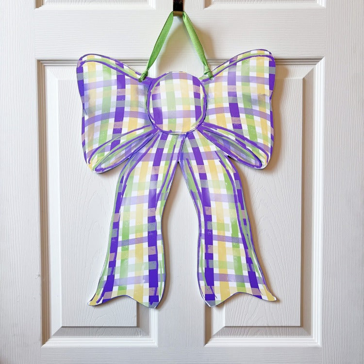 Mardi Gras Plaid Bow Door Hanger