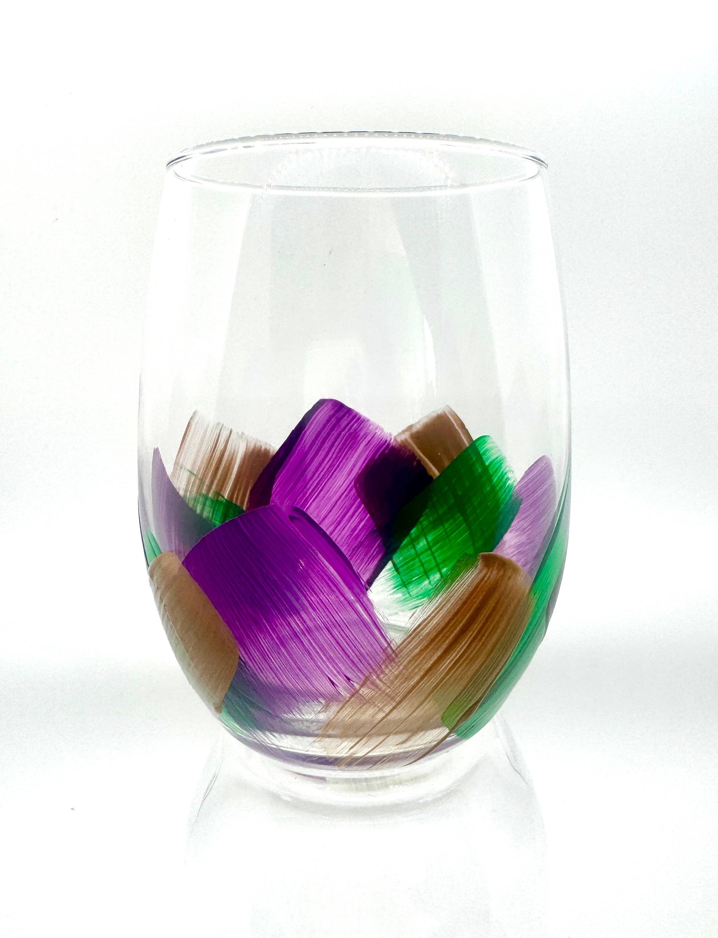 Hand Painted Mardi Gras Stemless Wine Glass