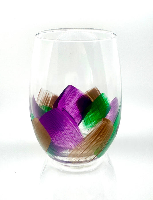 Hand Painted Mardi Gras Stemless Wine Glass