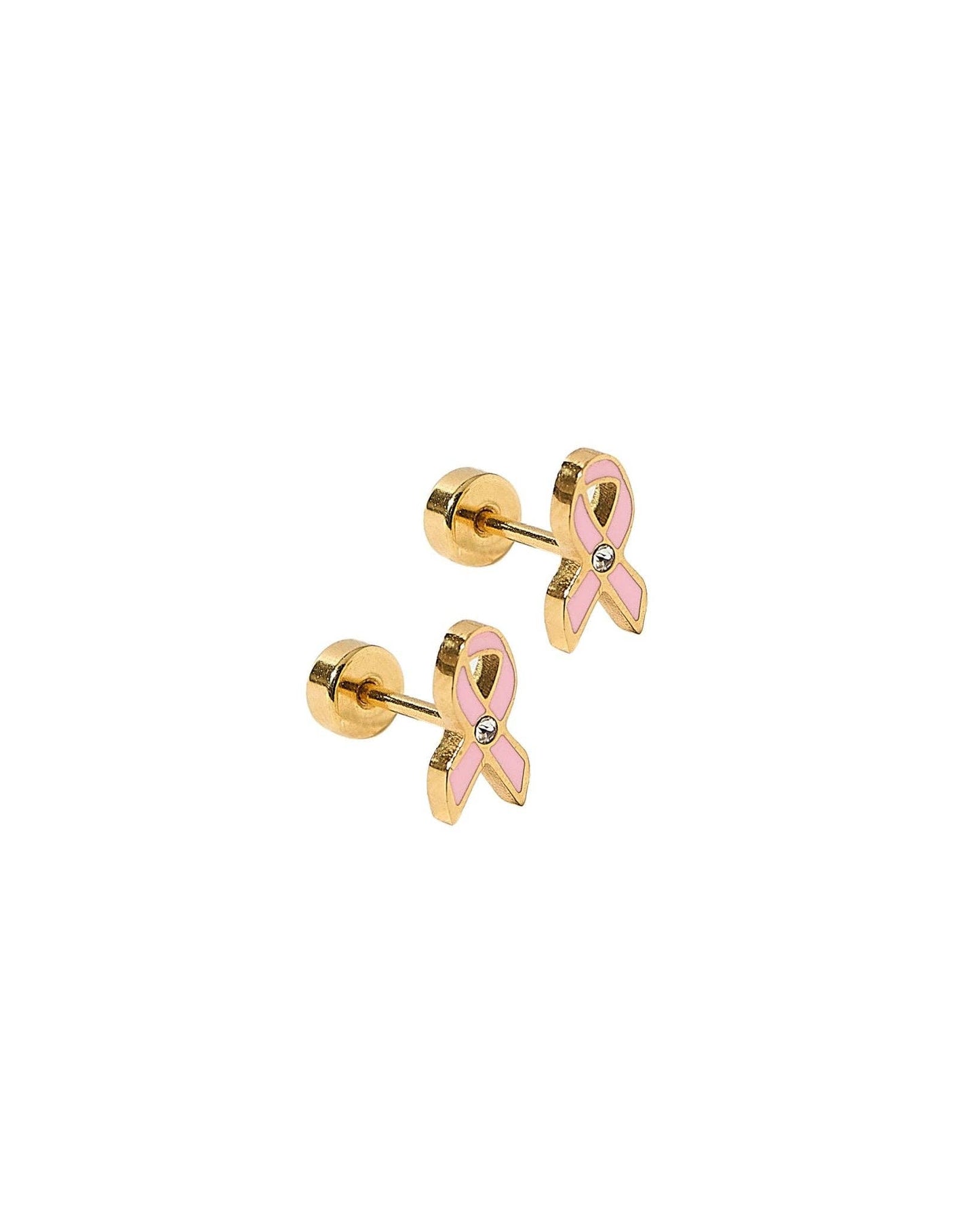 Screwback Stud Earrings - Breast Cancer Ribbon