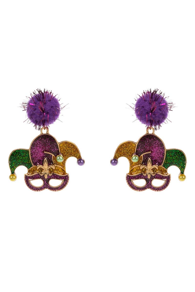 Mardi Gras Pompom and Enamel Post Earrings