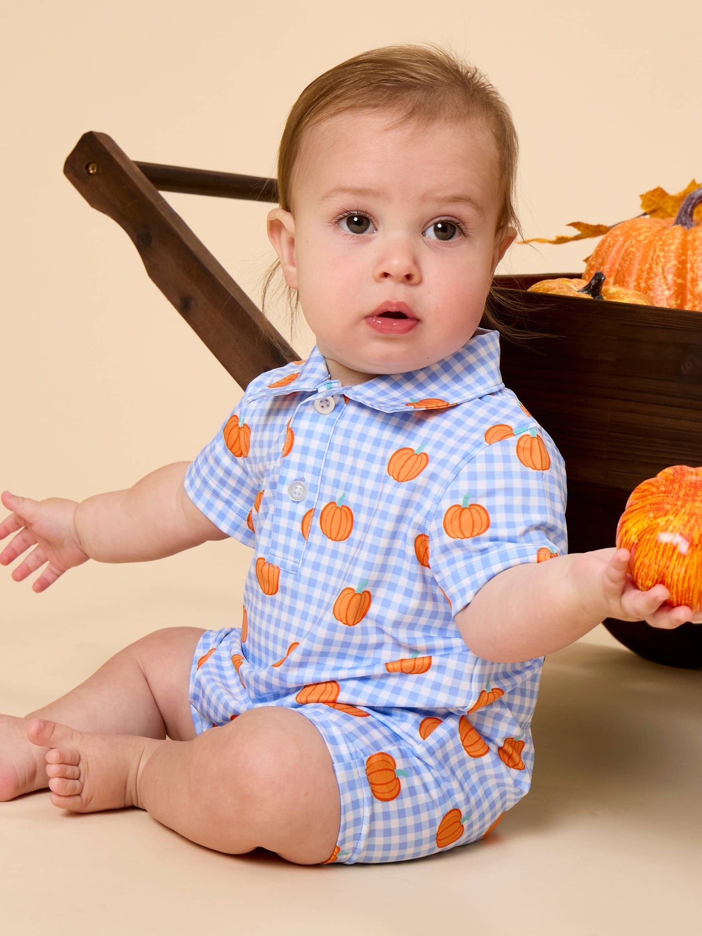 Pumpkin Patch Gingham Short Sleeve Polo Romper