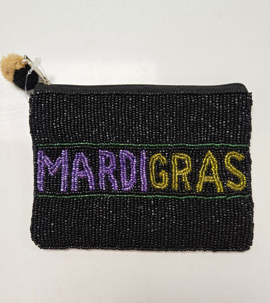 Black Mardi Gras Seed Bead Mini Bag