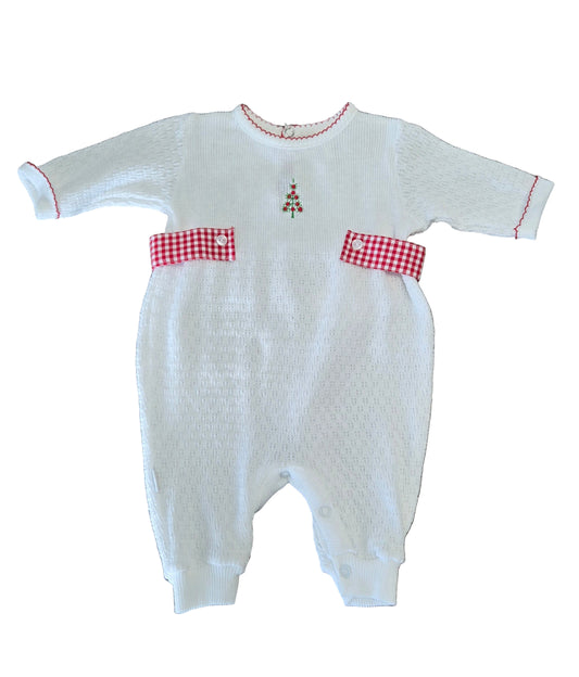 Paty Christmas Tree Embroidered Romper - 3 Month