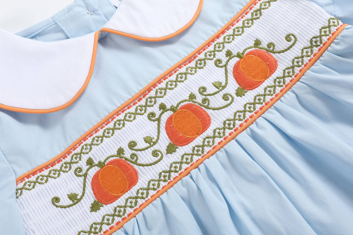 Light Blue Pumpkin Vine Smocked Bloomer Set