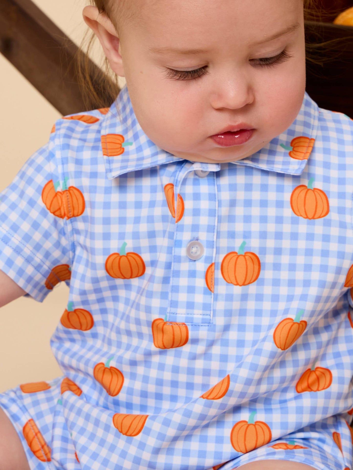 Pumpkin Patch Gingham Short Sleeve Polo Romper