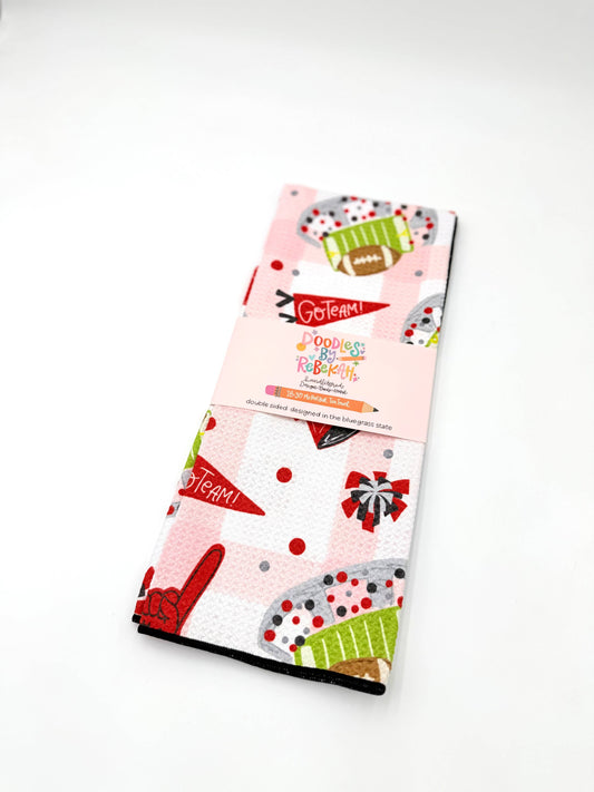 Red & Black Football Game Day- Microfiber Waffle Weave Tea Towel