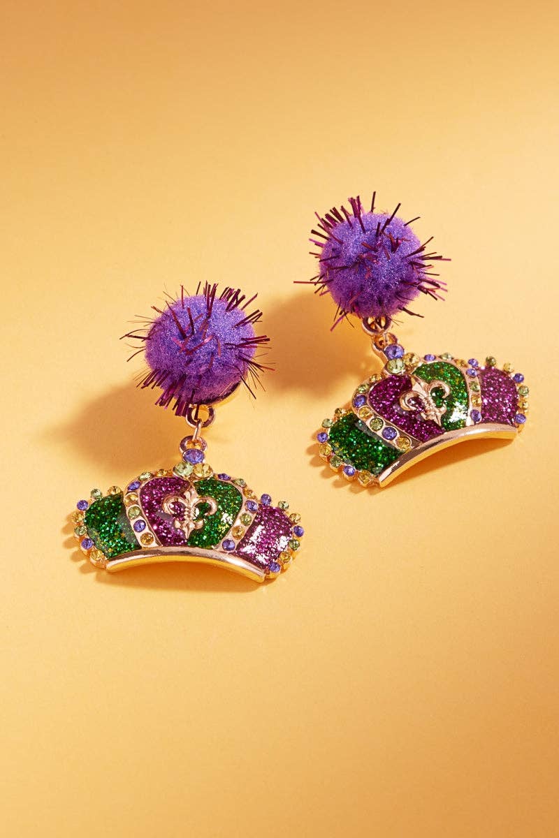 Mardi Gras Pompom and Enamel Post Earrings