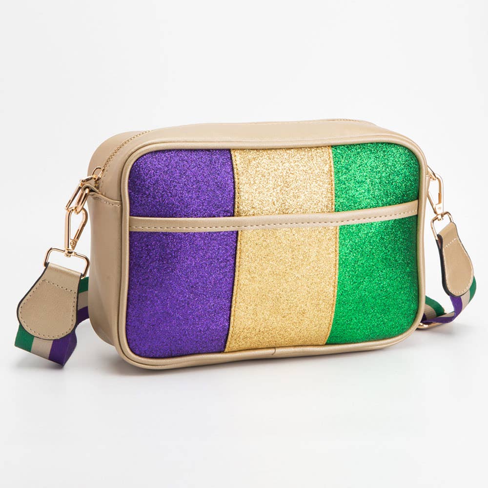 Faux Leather Mardi Gras Sparkle Front Crossbody Bag