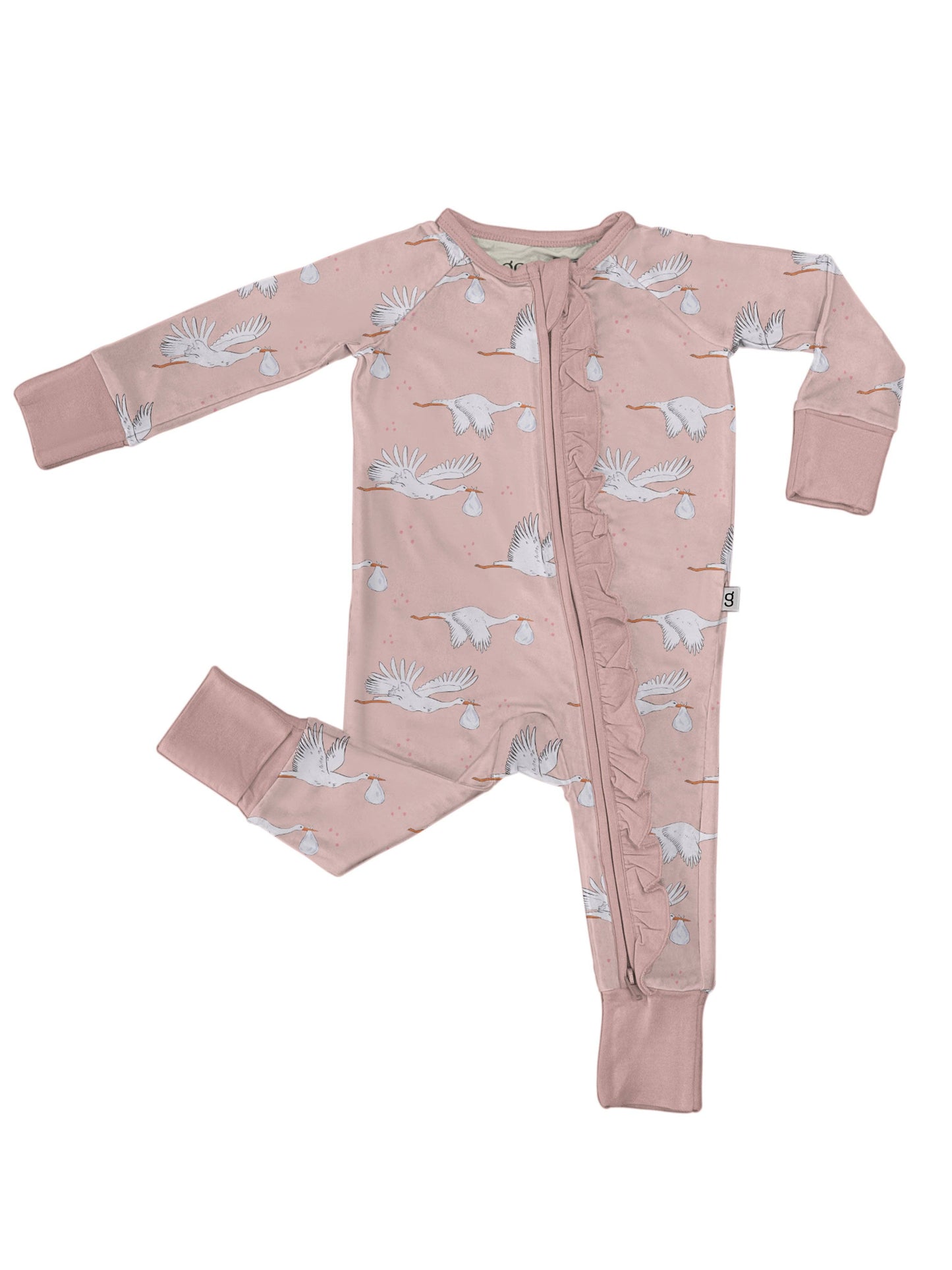 Pink Girl Stork Bamboo Zip Pajamas: 0-3 months