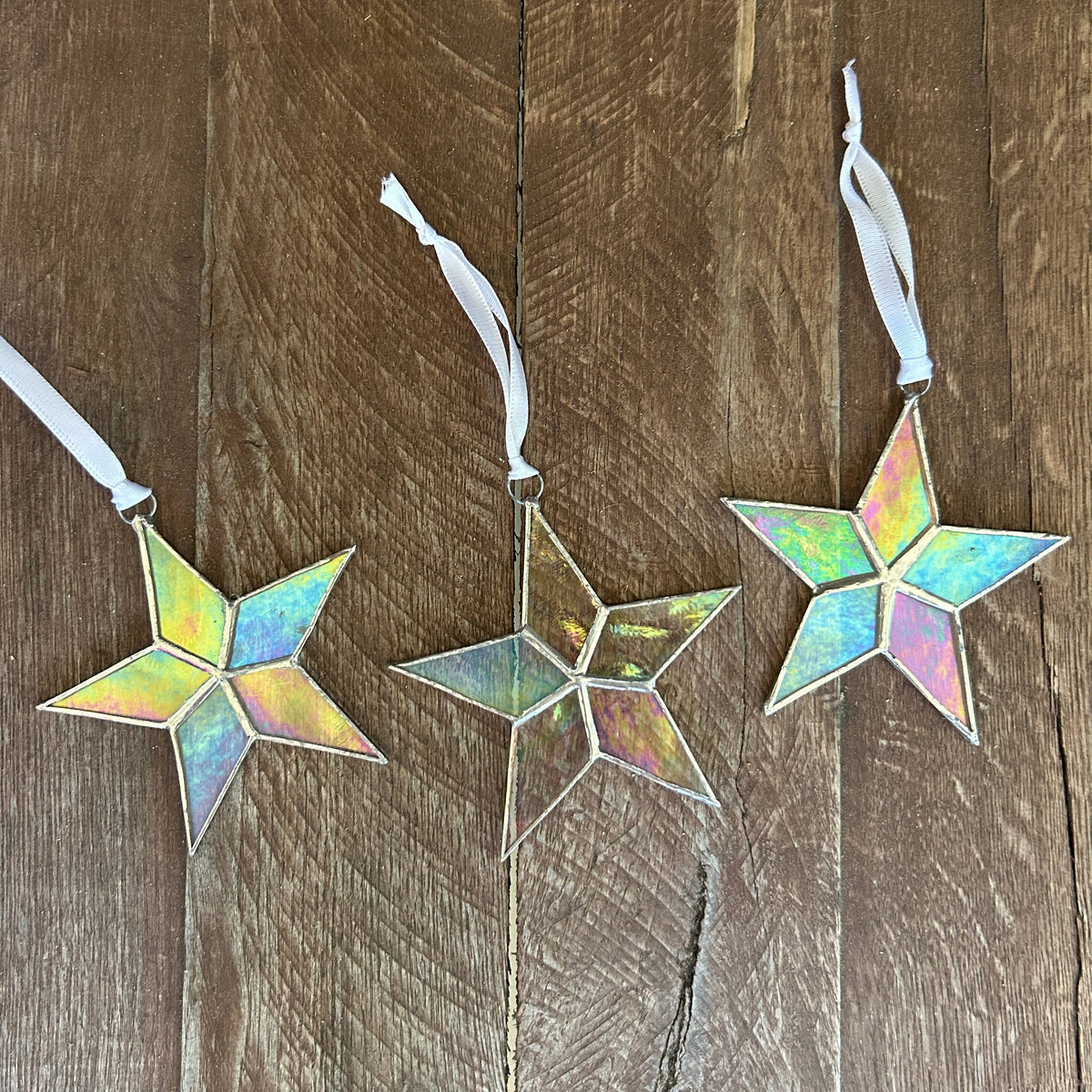 Merry & Bright Christmas Star Stained Glass Ornament