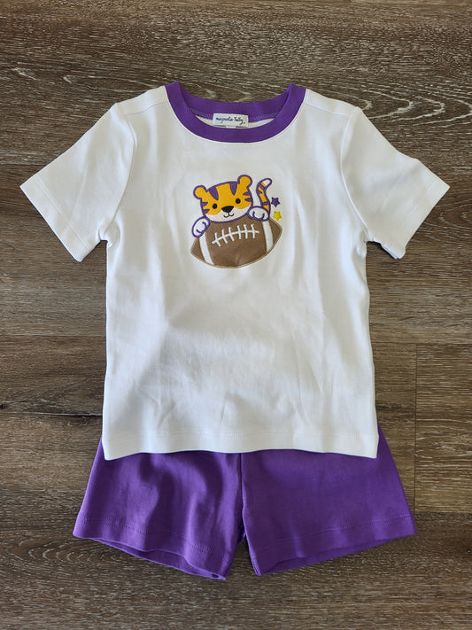 Magnolia Baby Tiger Football Applique Shirt and Short Set