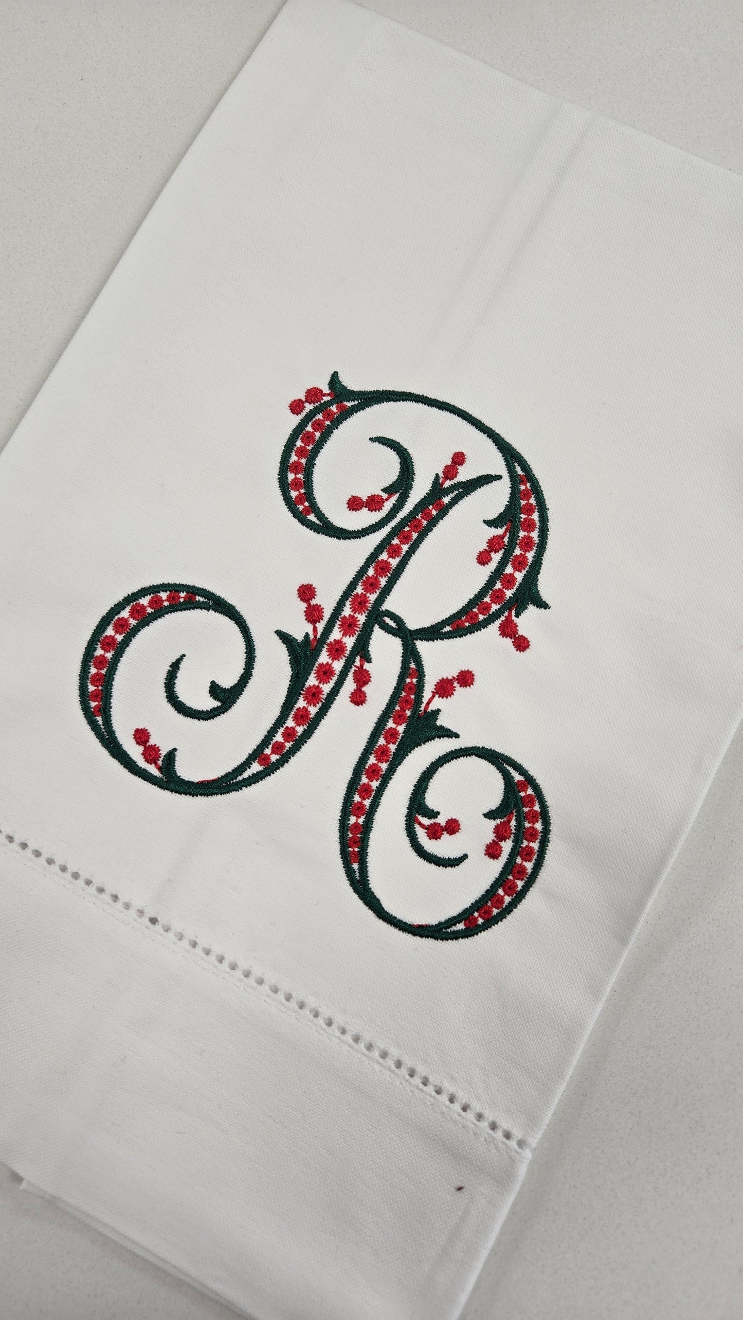 Christmas Initial Embroidered Tea Towel