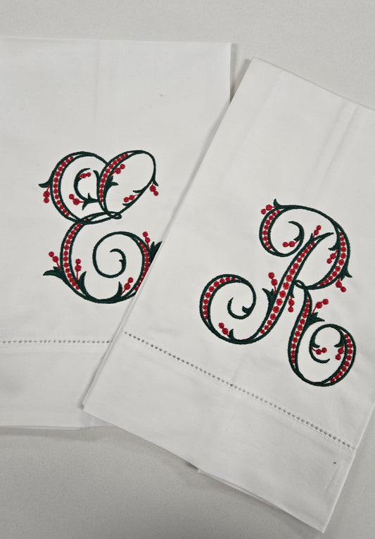 Christmas Initial Embroidered Tea Towel