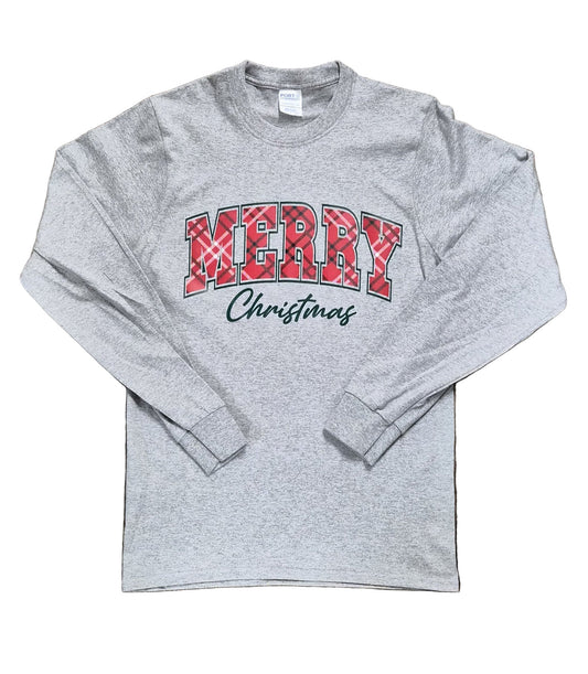 Merry Christmas Plaid Long Sleeve Tee