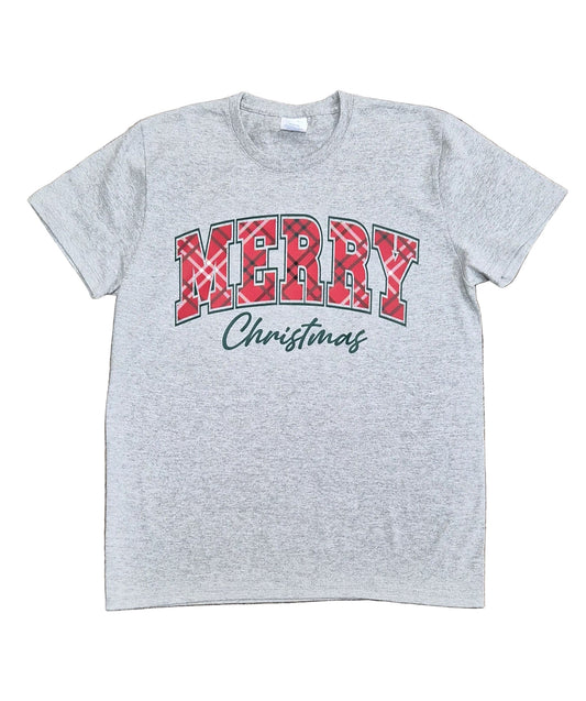 Merry Christmas Plaid Ladies Short Sleeve Tee