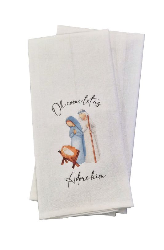 Oh Come Let Us Tea Towel